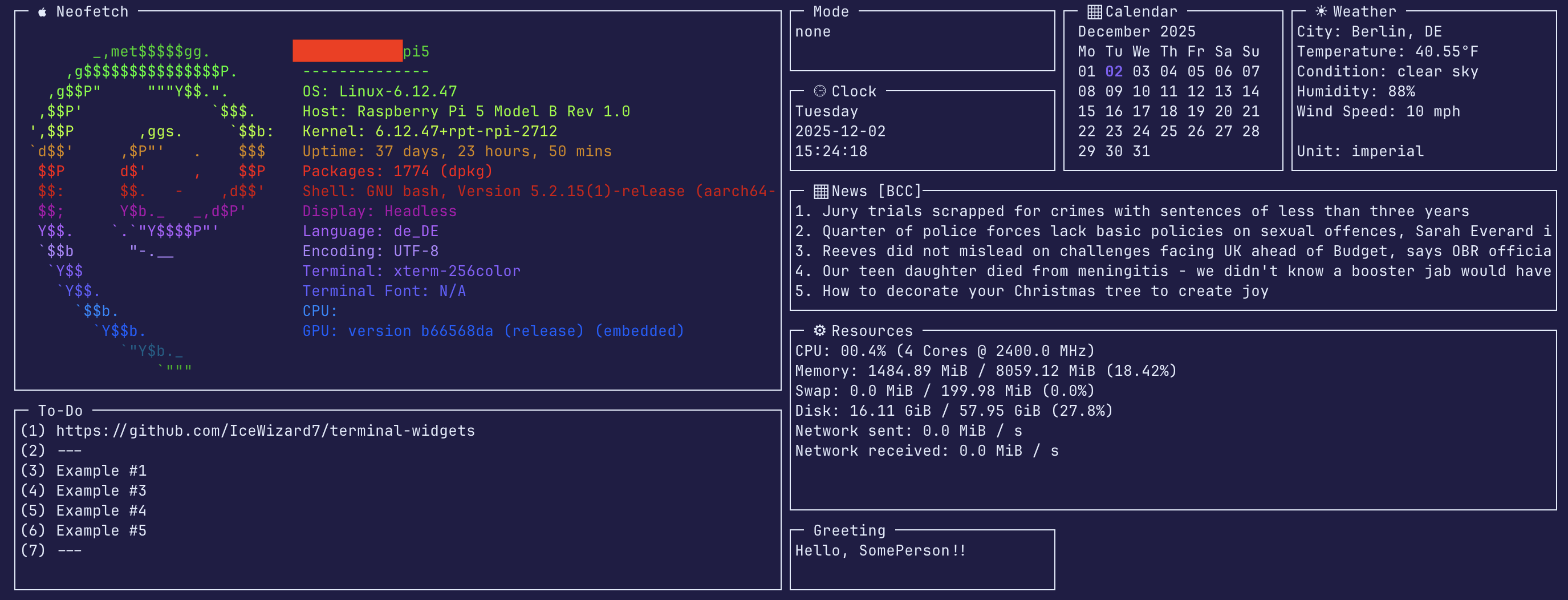 Example 2 of Terminal Widgets