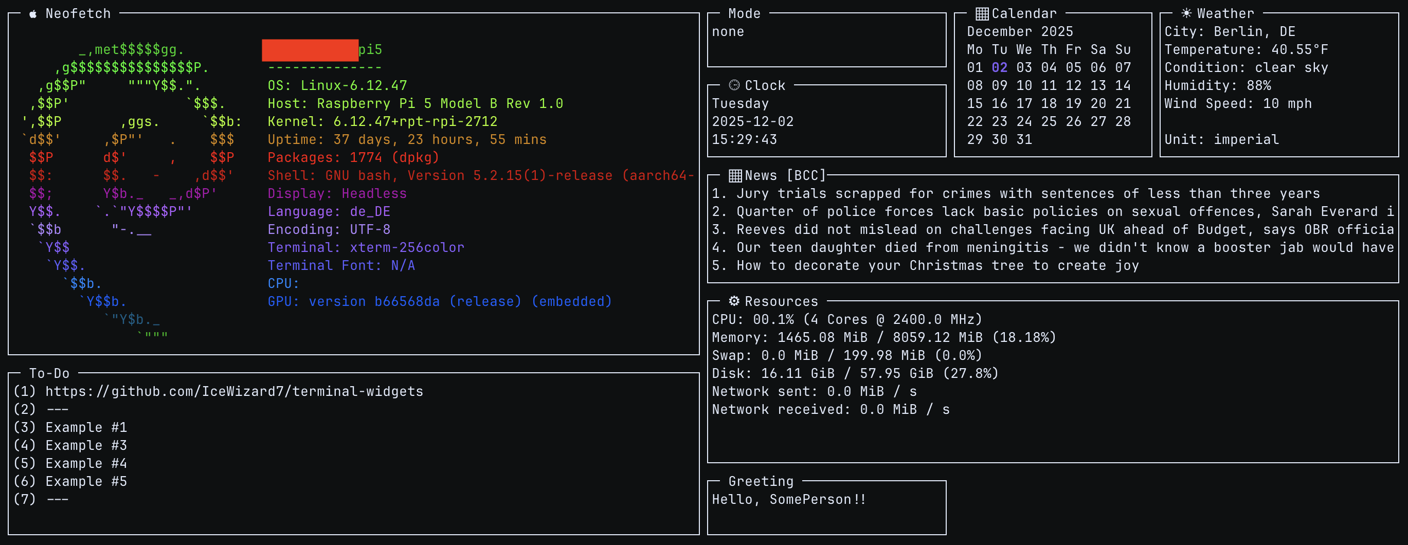 Example 3 of Terminal Widgets